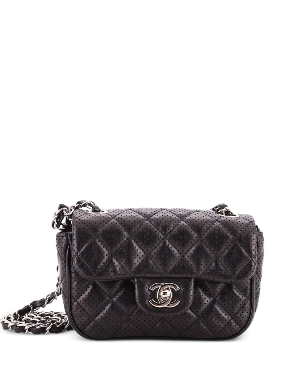 CHANEL Pre-Owned Punch Flap Bag Quilted Perforated Leather Small crossbody bag - Nero