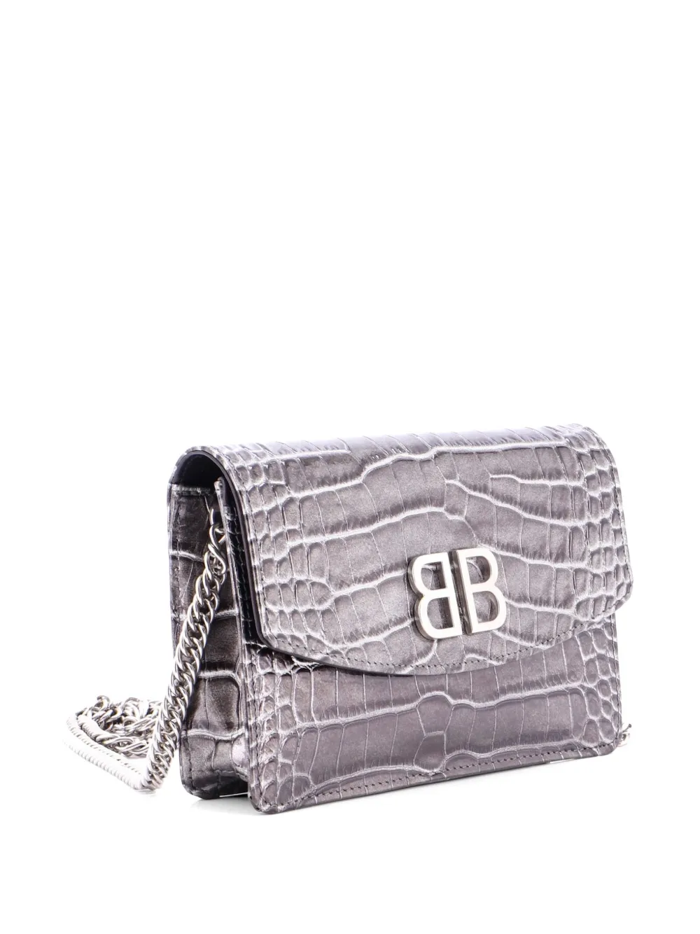  Balenciaga Pre-owned Petit Sac Porté épaule Rond En Cuir à Effet Peau De Crocodile à Bride En Chaîne Bb - Métallisé 