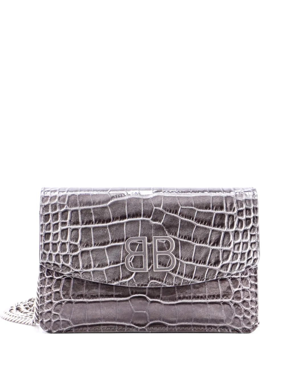 Balenciaga Pre-Owned BB Chain Round Crocodile Embossed Leather Small shoulder bag - Effetto metallizzato
