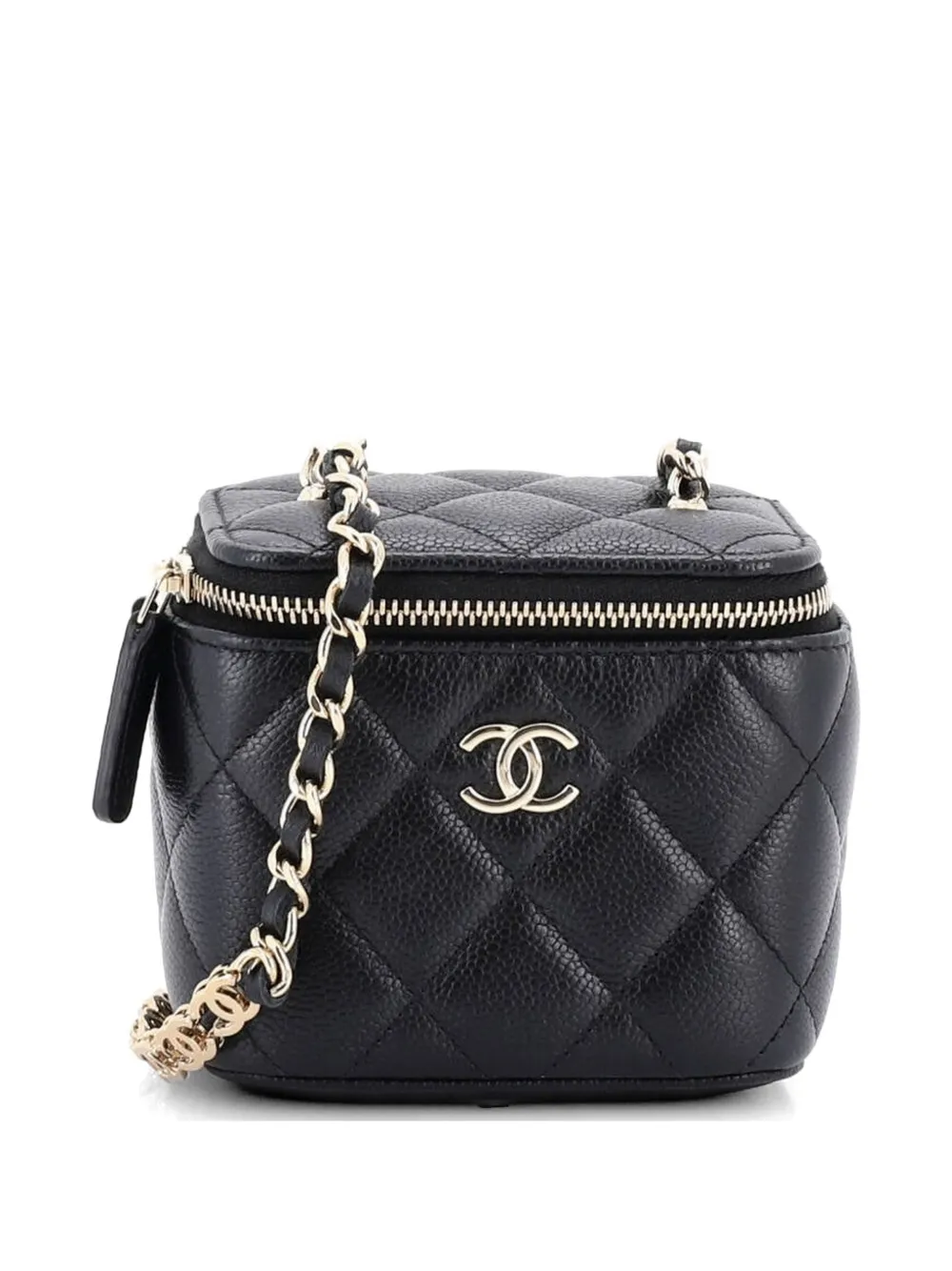 CHANEL Pre-Owned Tiny CC Link Vanity Case with Chain Quilted Caviar Mini clutch bag - Nero