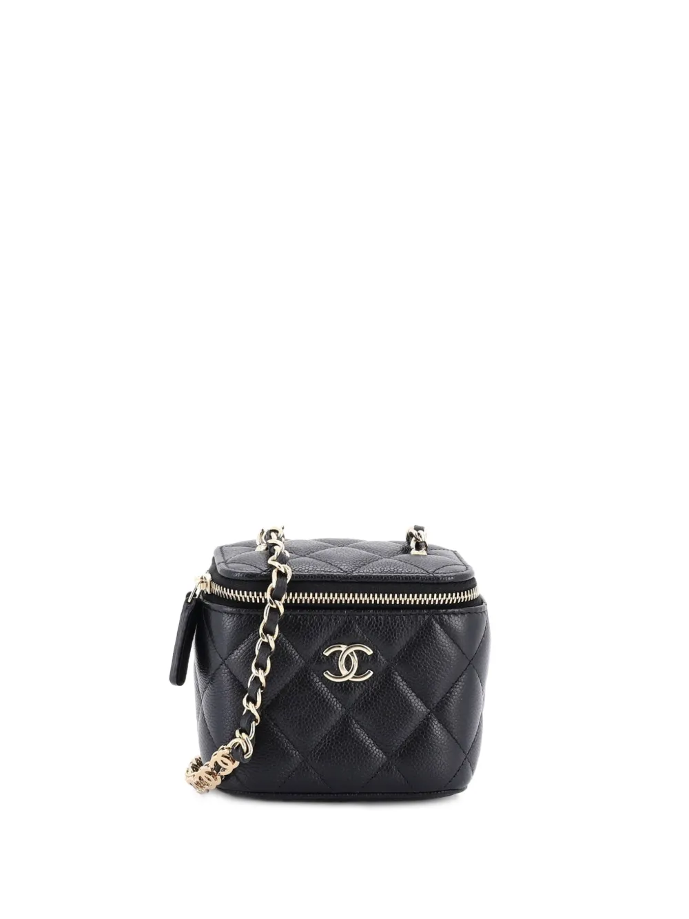 CHANEL Pre-Owned Tiny CC Link Vanity Case with Chain Quilted Caviar Mini clutch bag - Nero