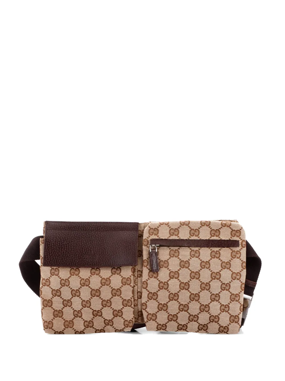 Gucci Pre-Owned Kleine Vintage Double Gürteltasche aus GG Canvas mit Leder - Braun