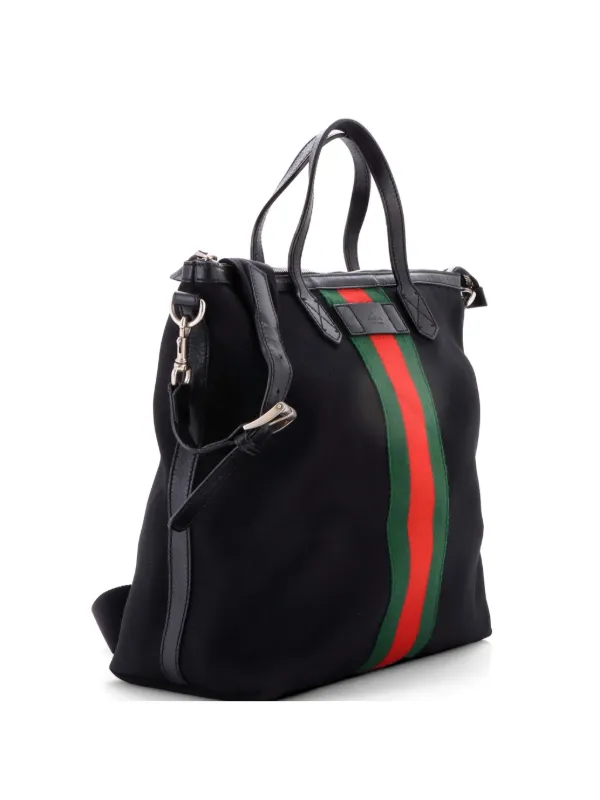 Gucci Pre-Owned Web Zip Techno Canvas Medium Tote Bag | Black