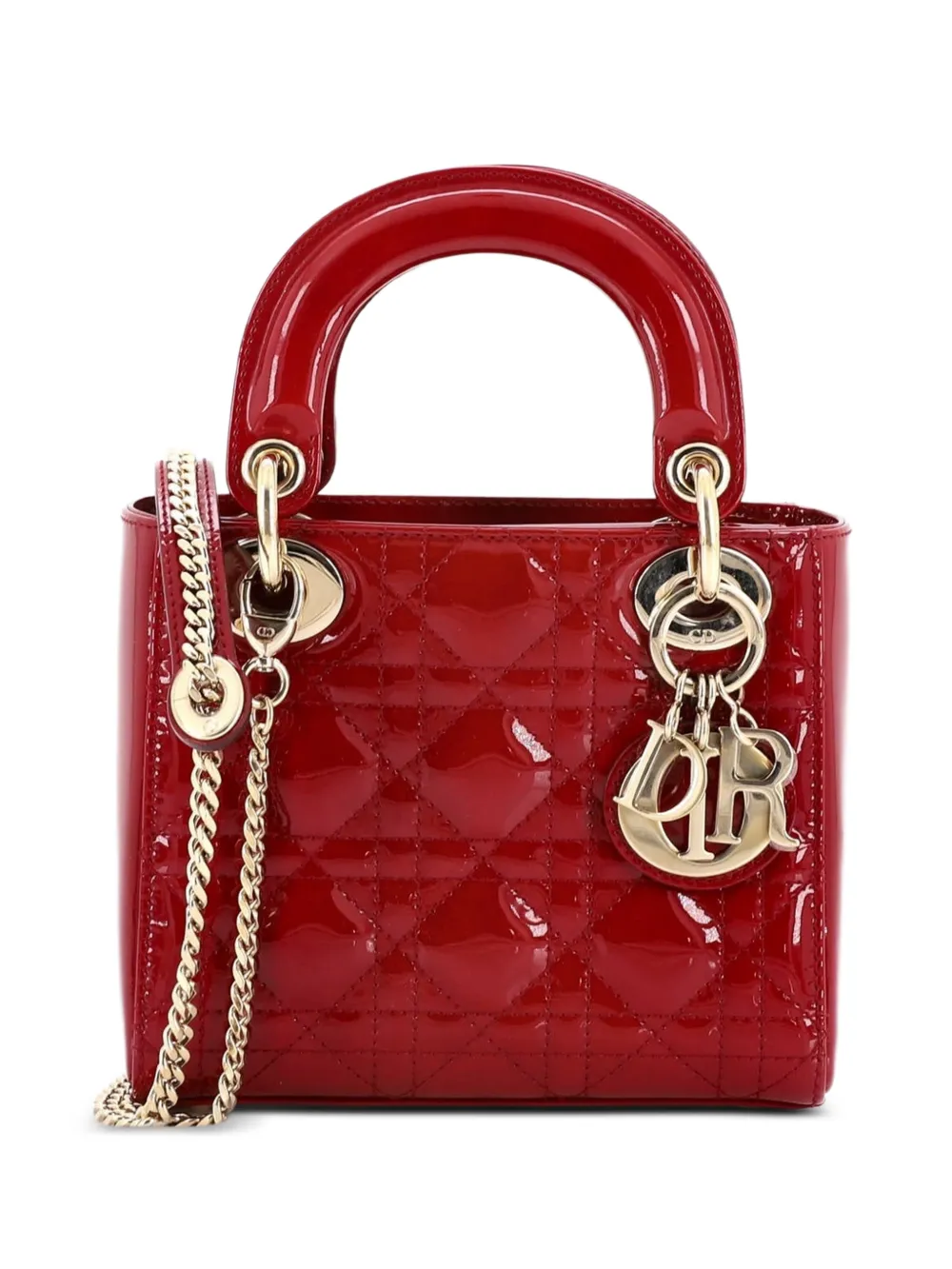 Christian Dior Pre-Owned Lady Dior Chain Bag Cannage Quilt Patent Mini satchel - Rot