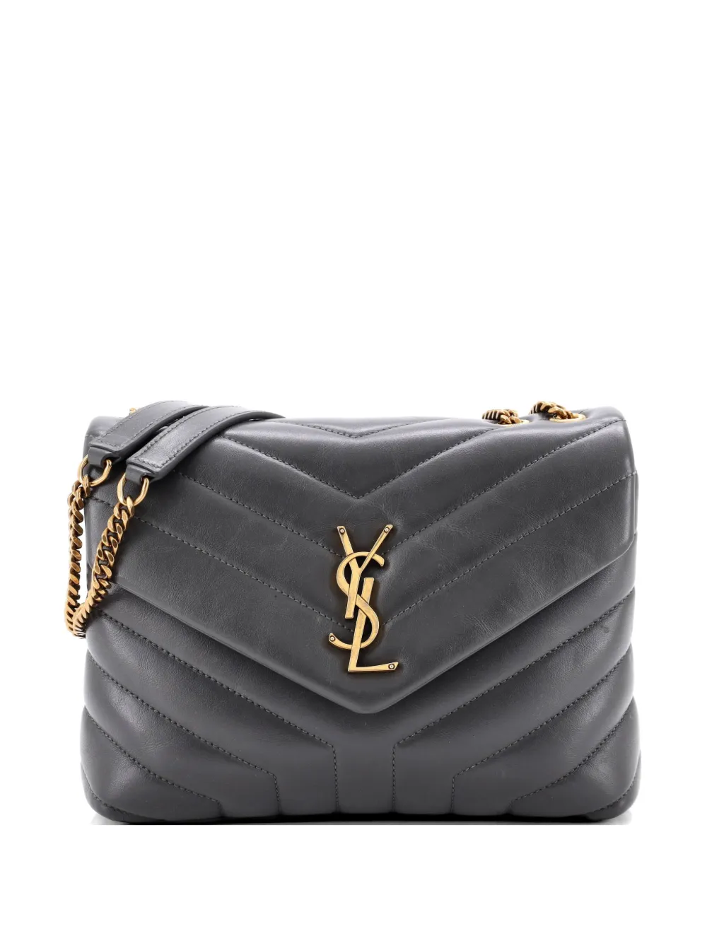 Pre-owned Saint Laurent Loulou Matelasse Chevron Leather Small Shoulder Bag In Gray