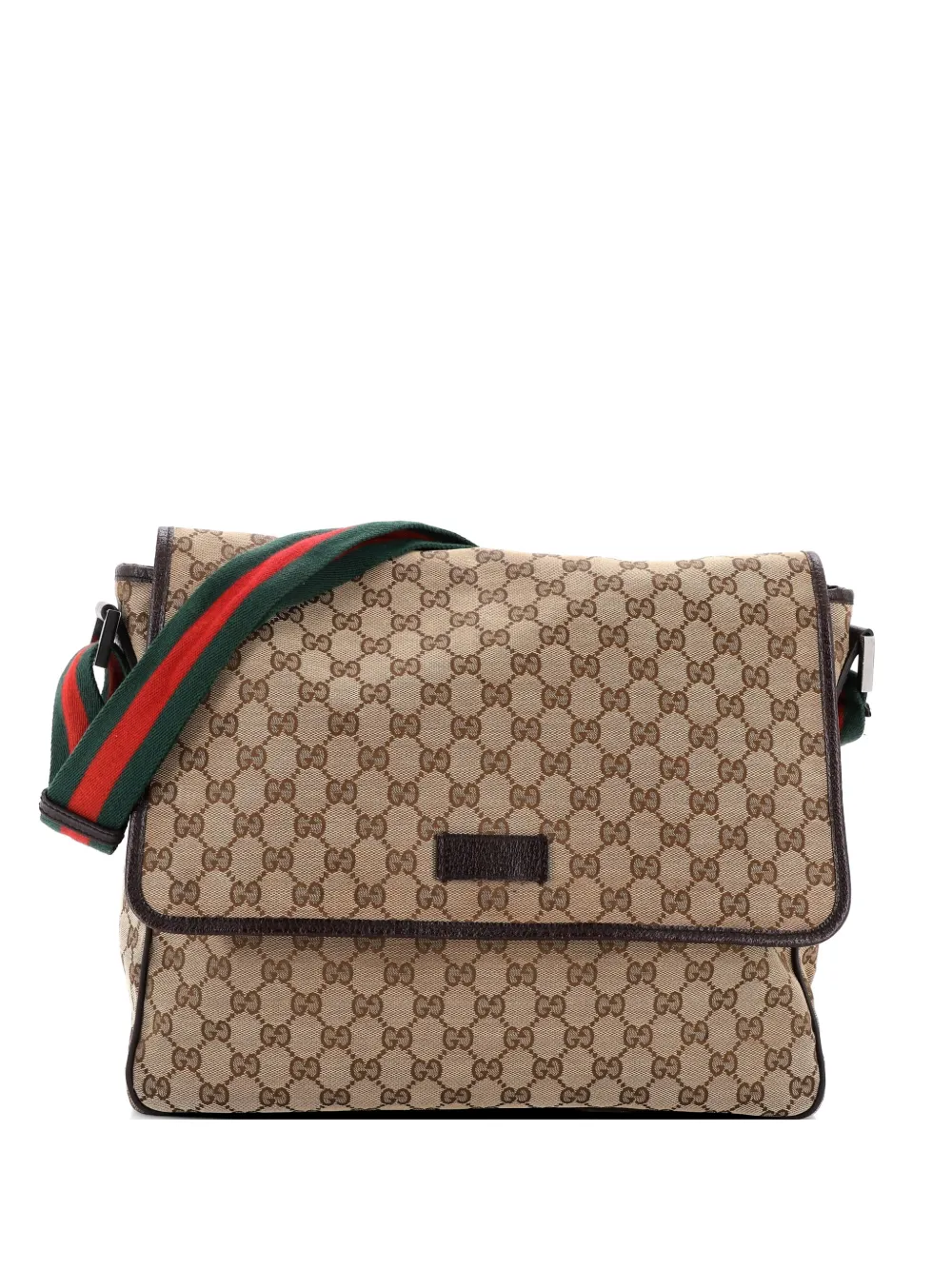 Gucci Pre-Owned Web Strap Flap Messenger GG Canvas Medium crossbody bag - Marrone