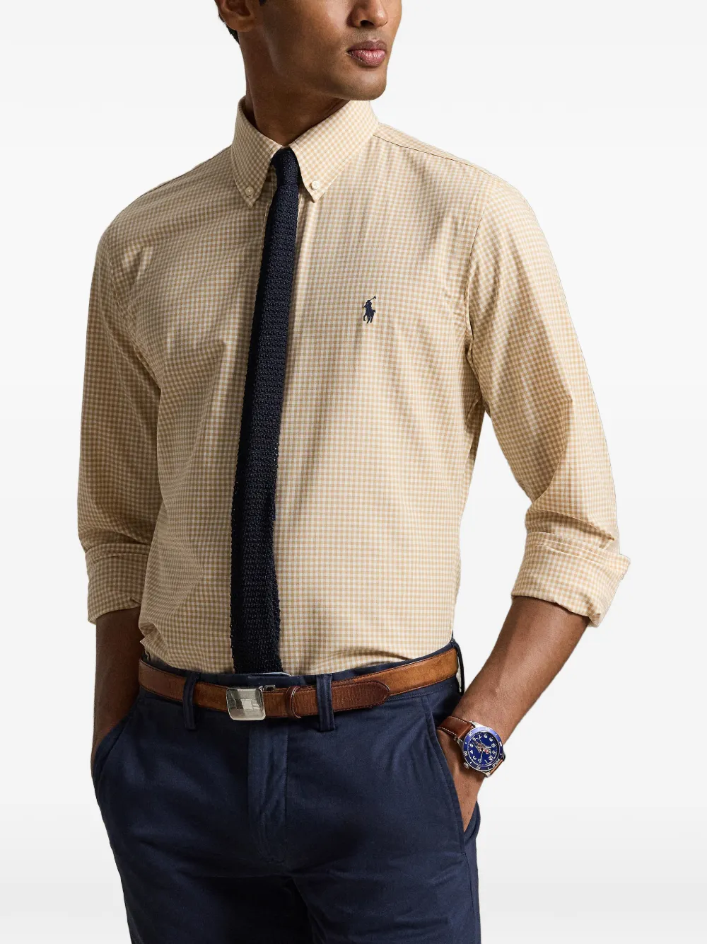 Polo Ralph Lauren Custom Fit gingham stretch popeline overhemd Beige