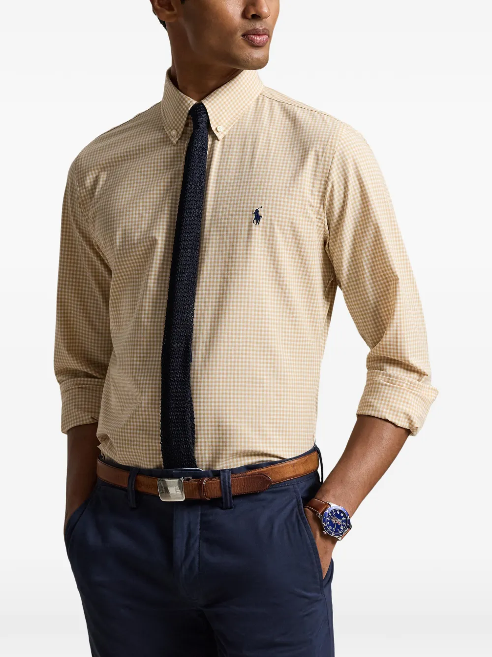 Polo Ralph Lauren Custom Fit gingham stretch popeline overhemd Beige