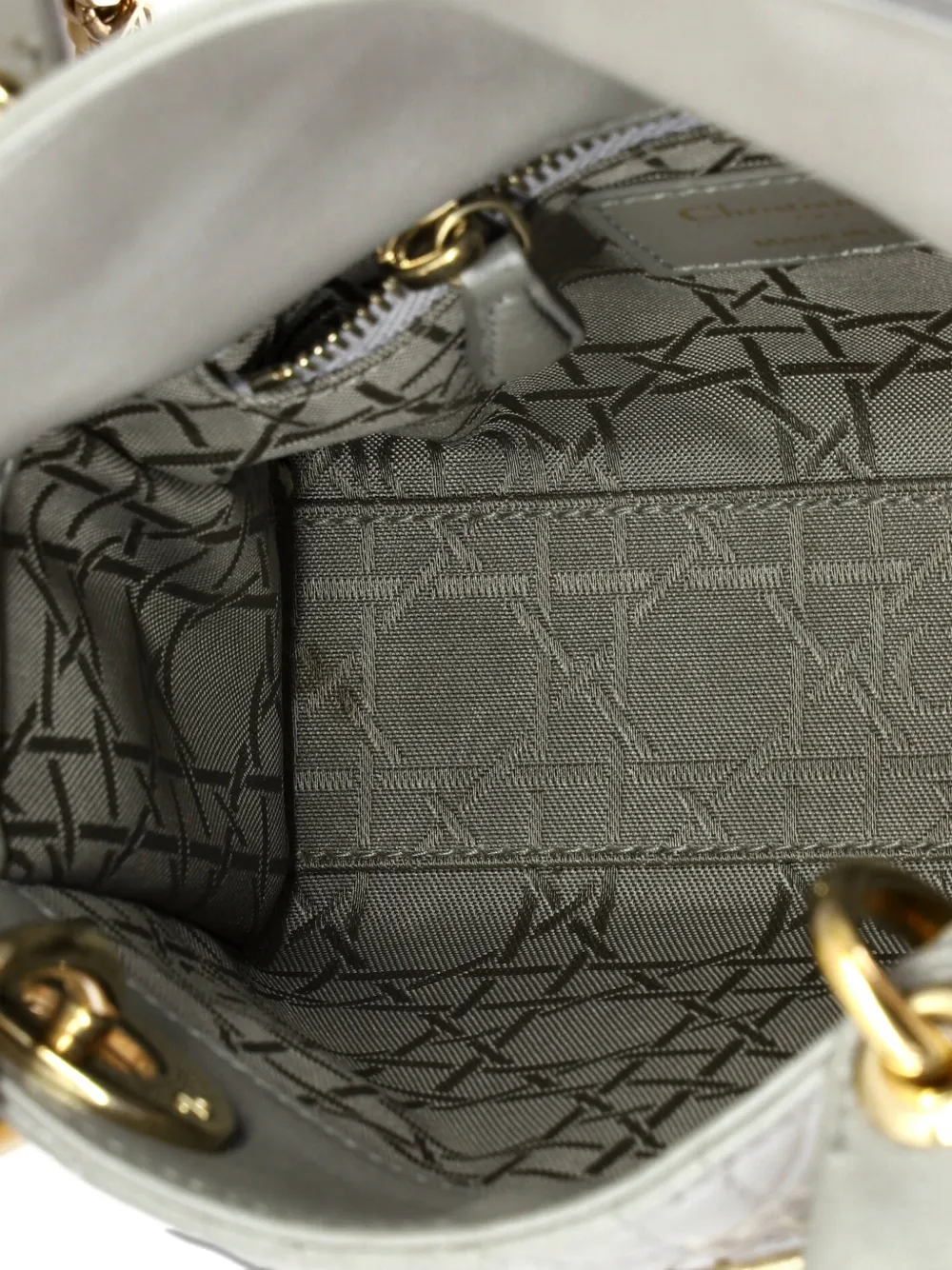 Dior Pre-owned Lady Dior Chain Bag Cannage Quilt Lambskin Mini Satchel in Grey, view 5