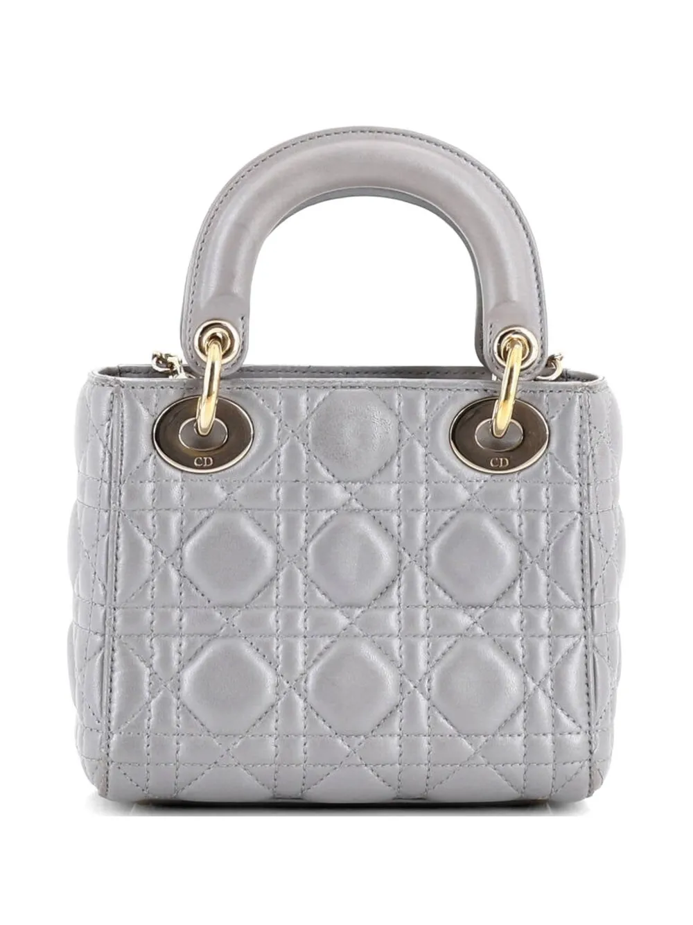 Dior Pre-owned Lady Dior Chain Bag Cannage Quilt Lambskin Mini Satchel in Grey, view 2