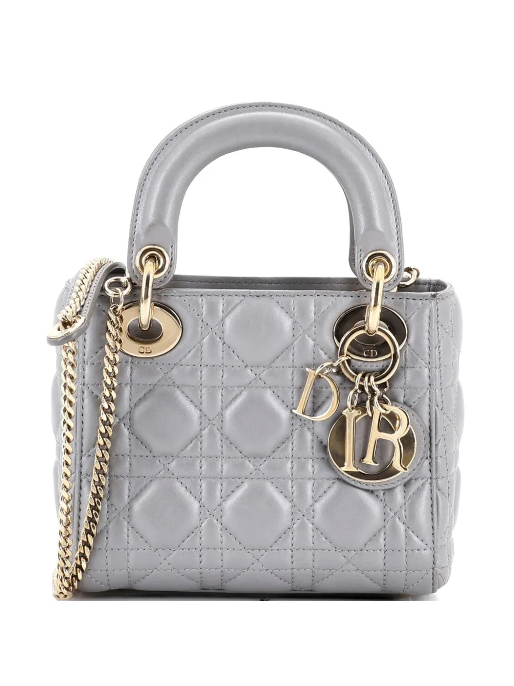 Christian Dior Pre-Owned Lady Dior Chain Bag Cannage Quilt Lambskin Mini satchel - Grigio