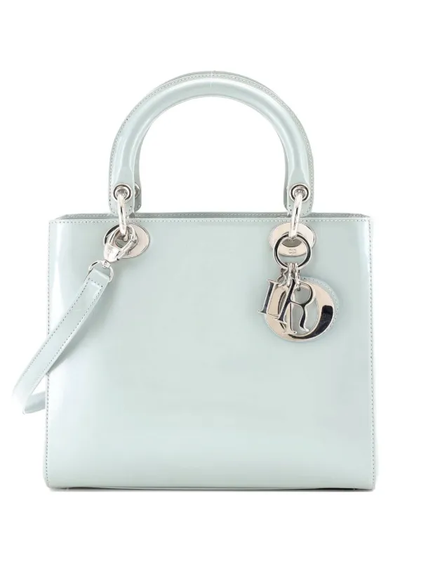 Dior Pre-owned Lady Dior Bag Patent Medium Satchel in Blue