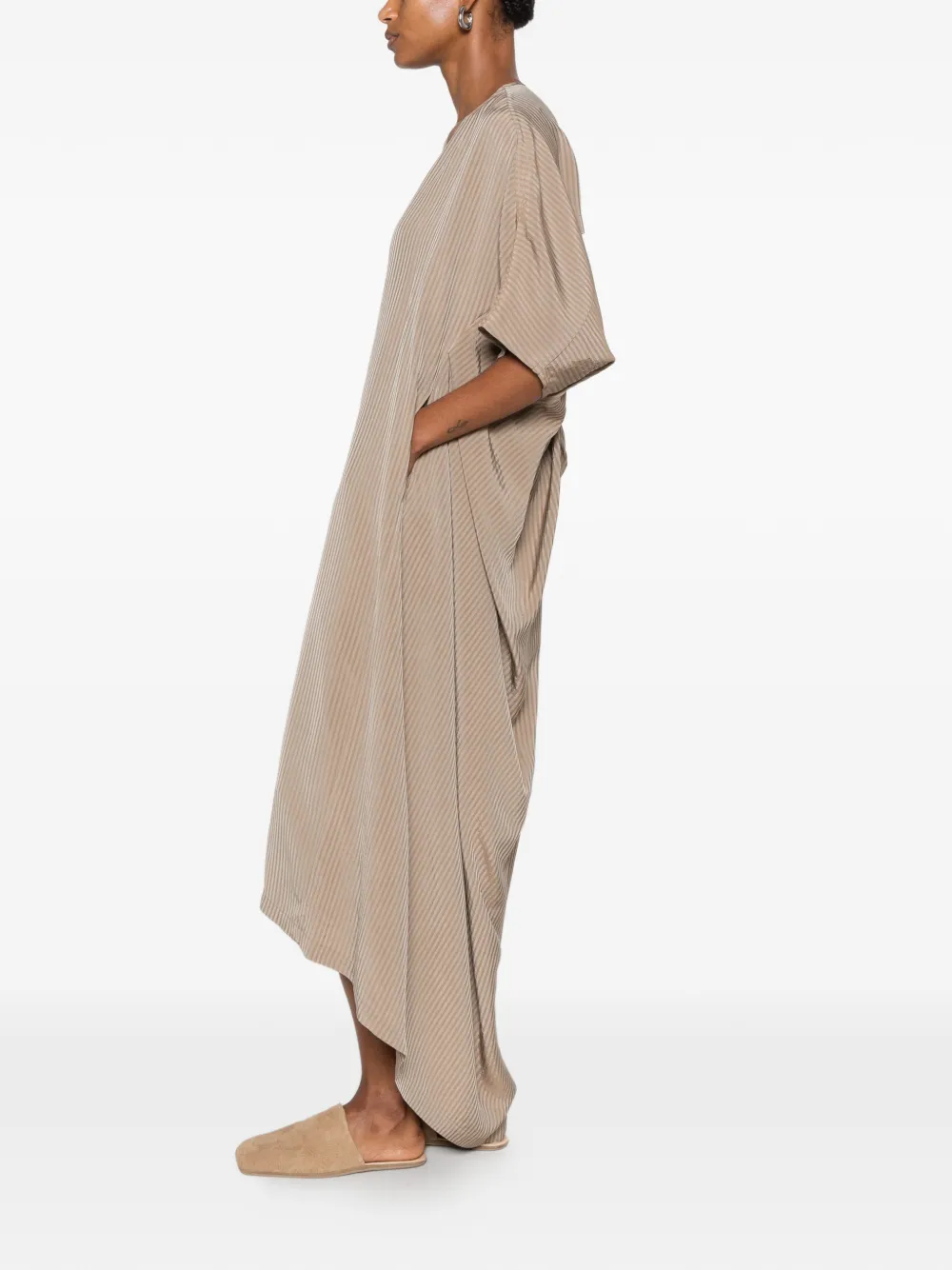 Uma Wang Gestreepte midi-jurk Bruin