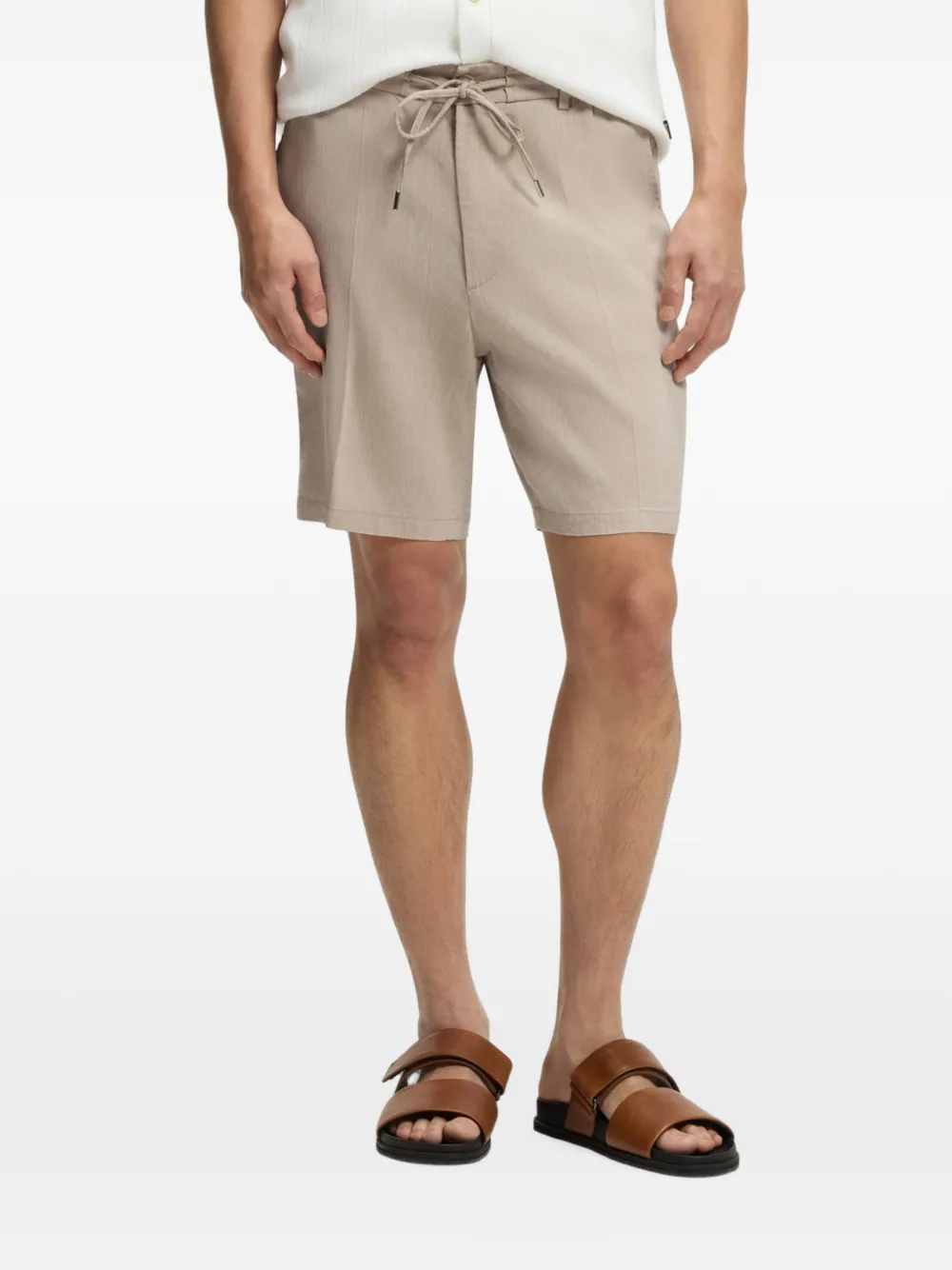 BOSS Shorts van linnenblend in moderne pasvorm Beige