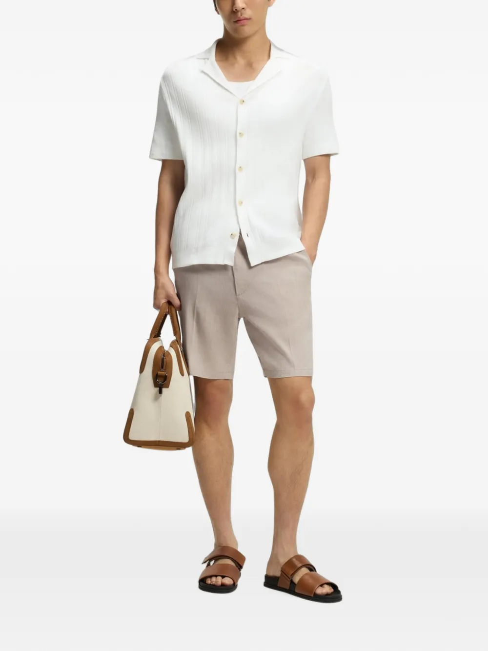 BOSS Shorts van linnenblend in moderne pasvorm Beige