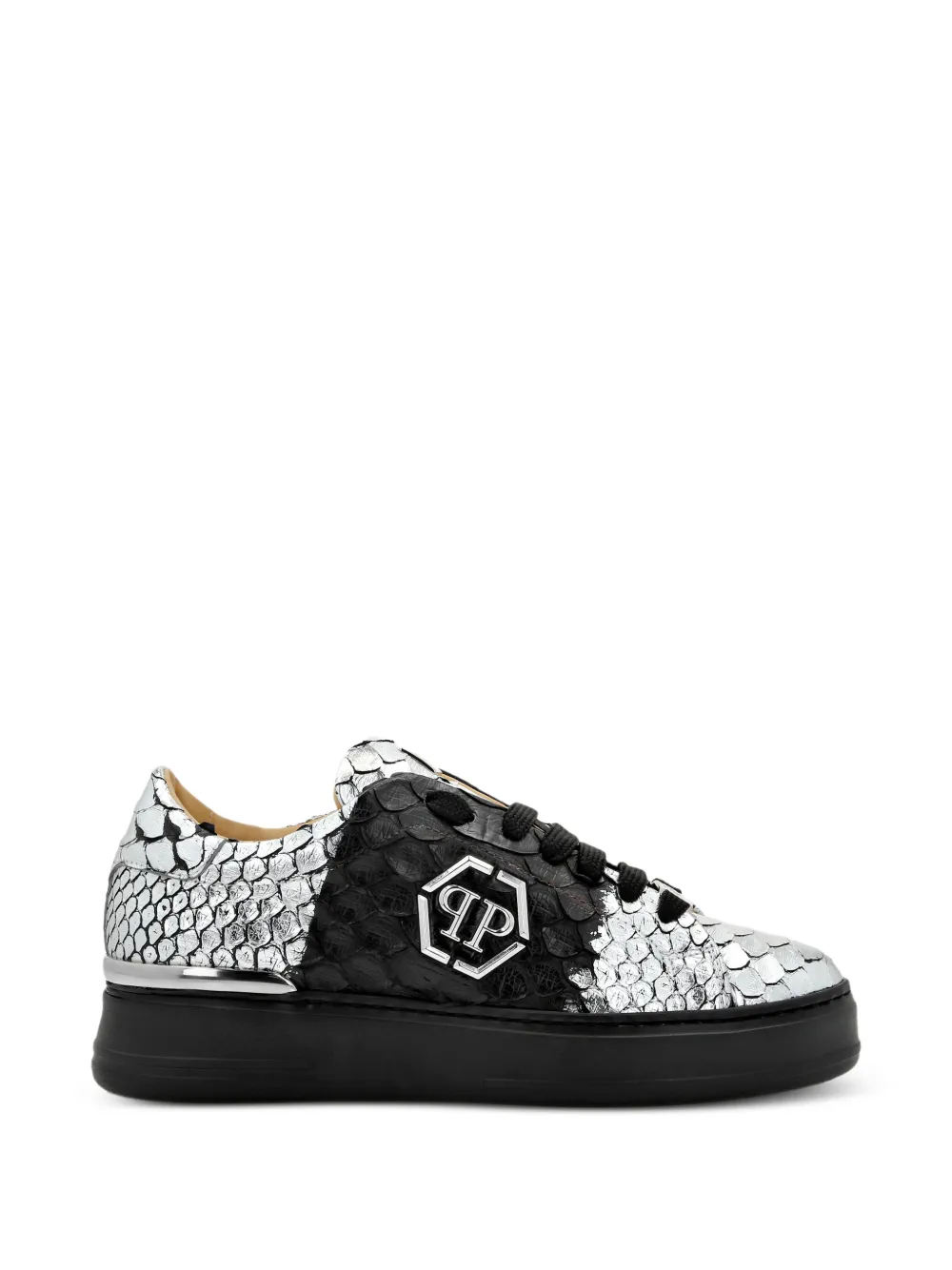 Philipp Plein PP Hexagon python-skin sneakers | Silver