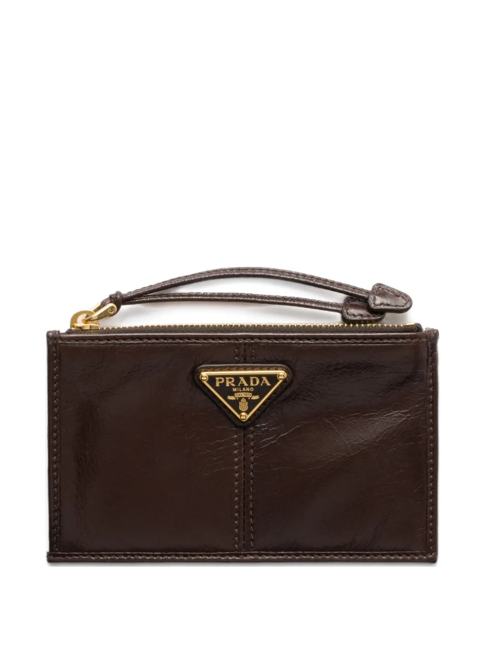 Prada leather card holder with zipper - Marrone