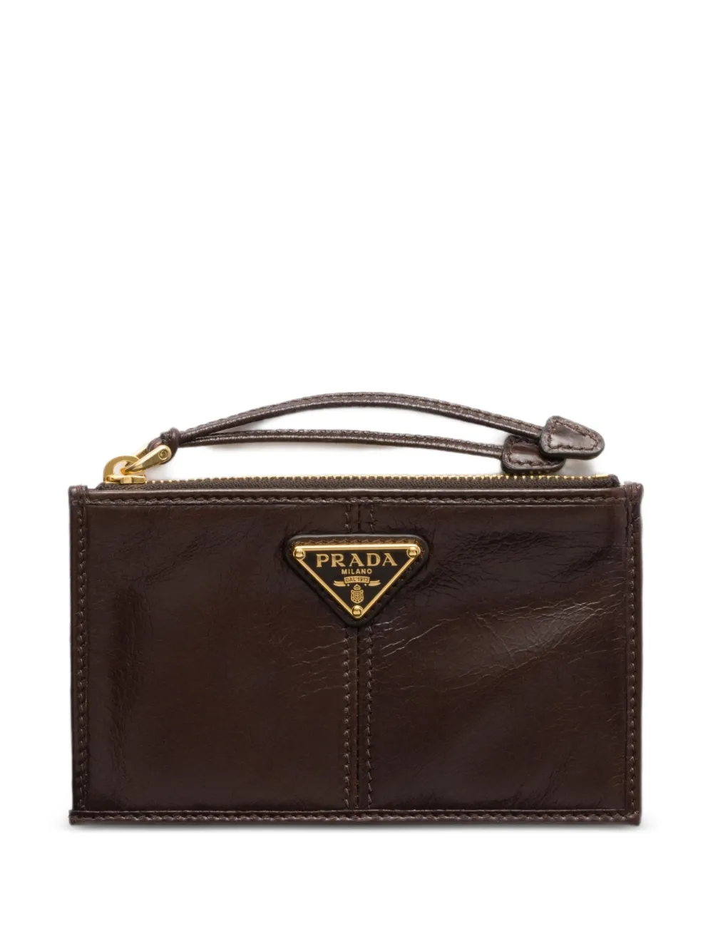 Prada leather card holder with zipper - Braun