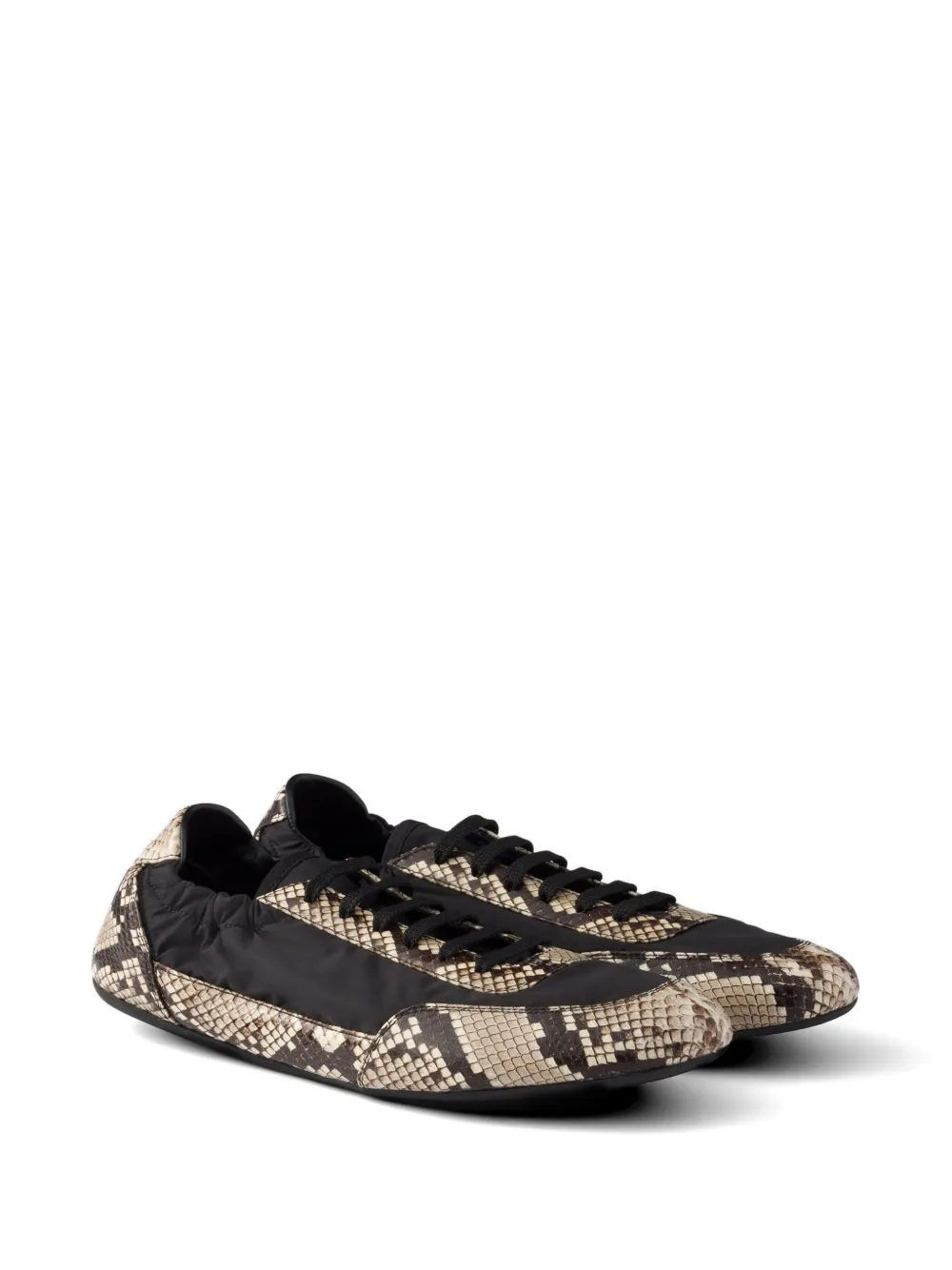 Prada Collapse Re-Nylon Ayers leren sneakers met print Zwart