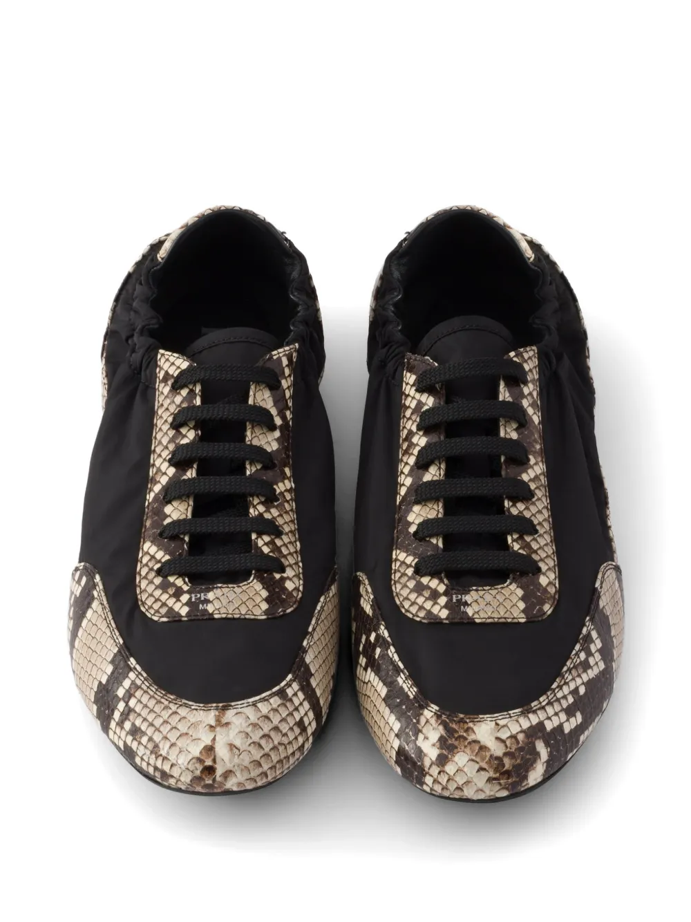 Prada Collapse Re-Nylon Ayers leren sneakers met print Zwart