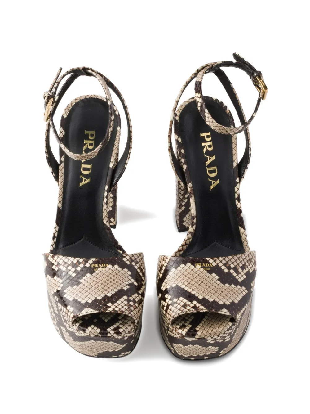 Prada Python-print Ayers leather platform sandals Beige