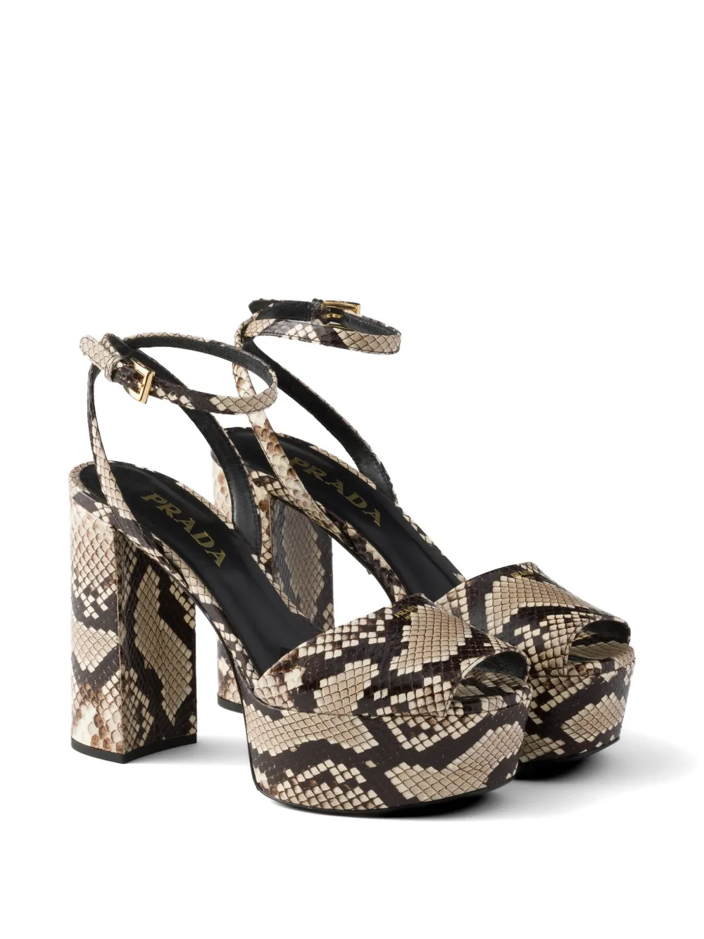 Prada Python-print Ayers leather platform sandals | Heeled Sandals