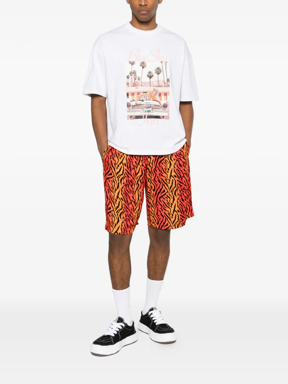 BLUE SKY INN Shorts met zijstreep en tijgerprint Oranje