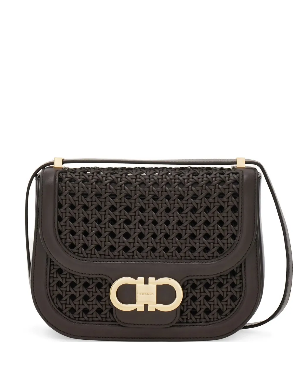 Ferragamo small Gancini North-South cross body bag - Marrone