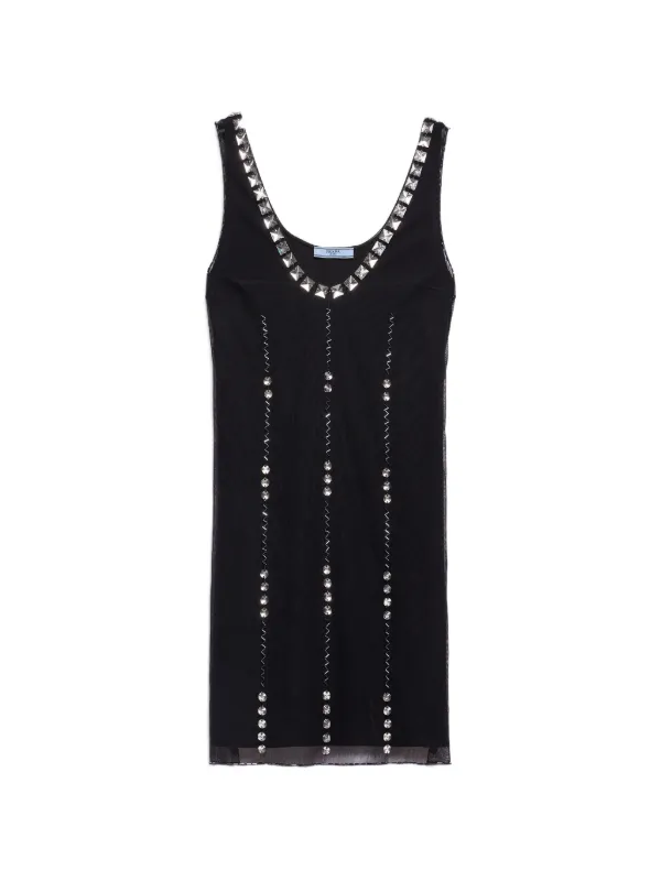 prada embroidered tulle dress Prada Embroidered Tulle Mini-dress, Woman, Black, Size 36