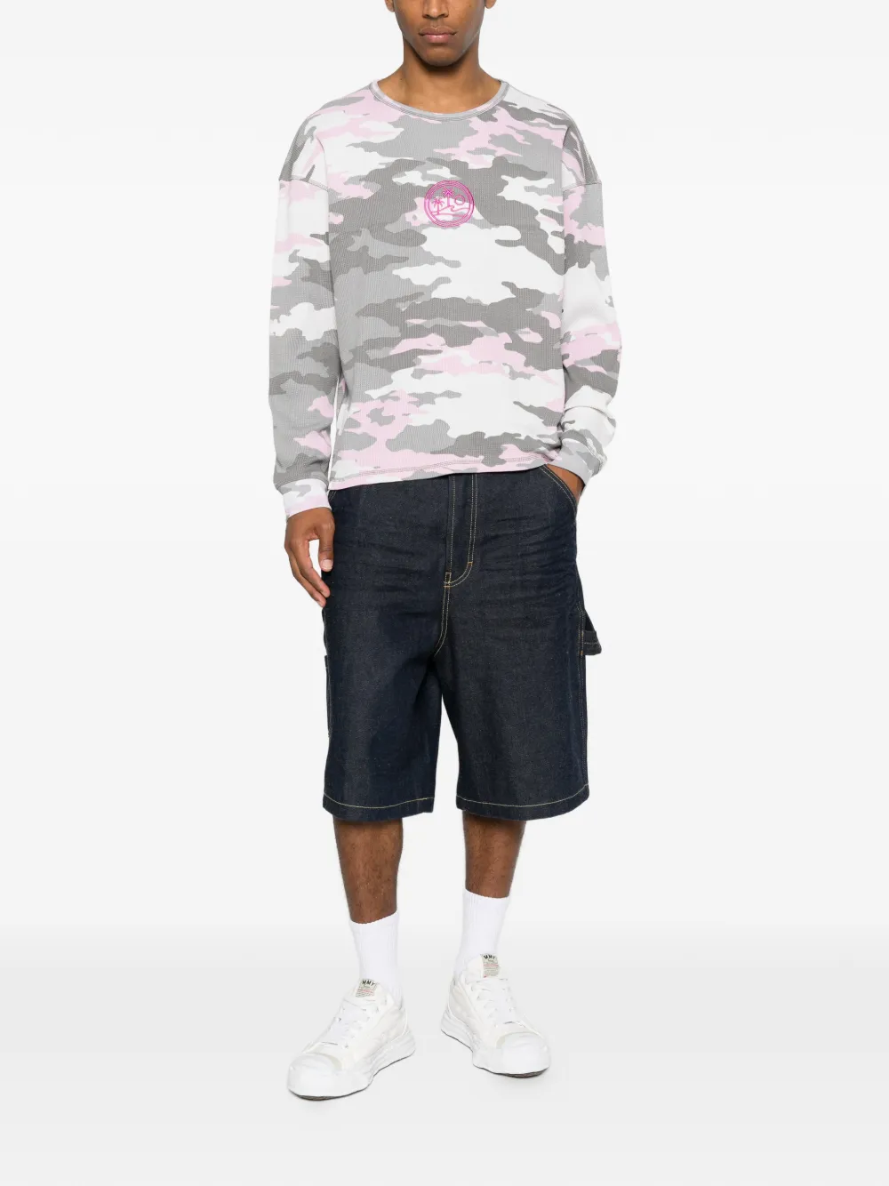 BLUE SKY INN Wafelgebreid T-shirt met camouflageprint Roze