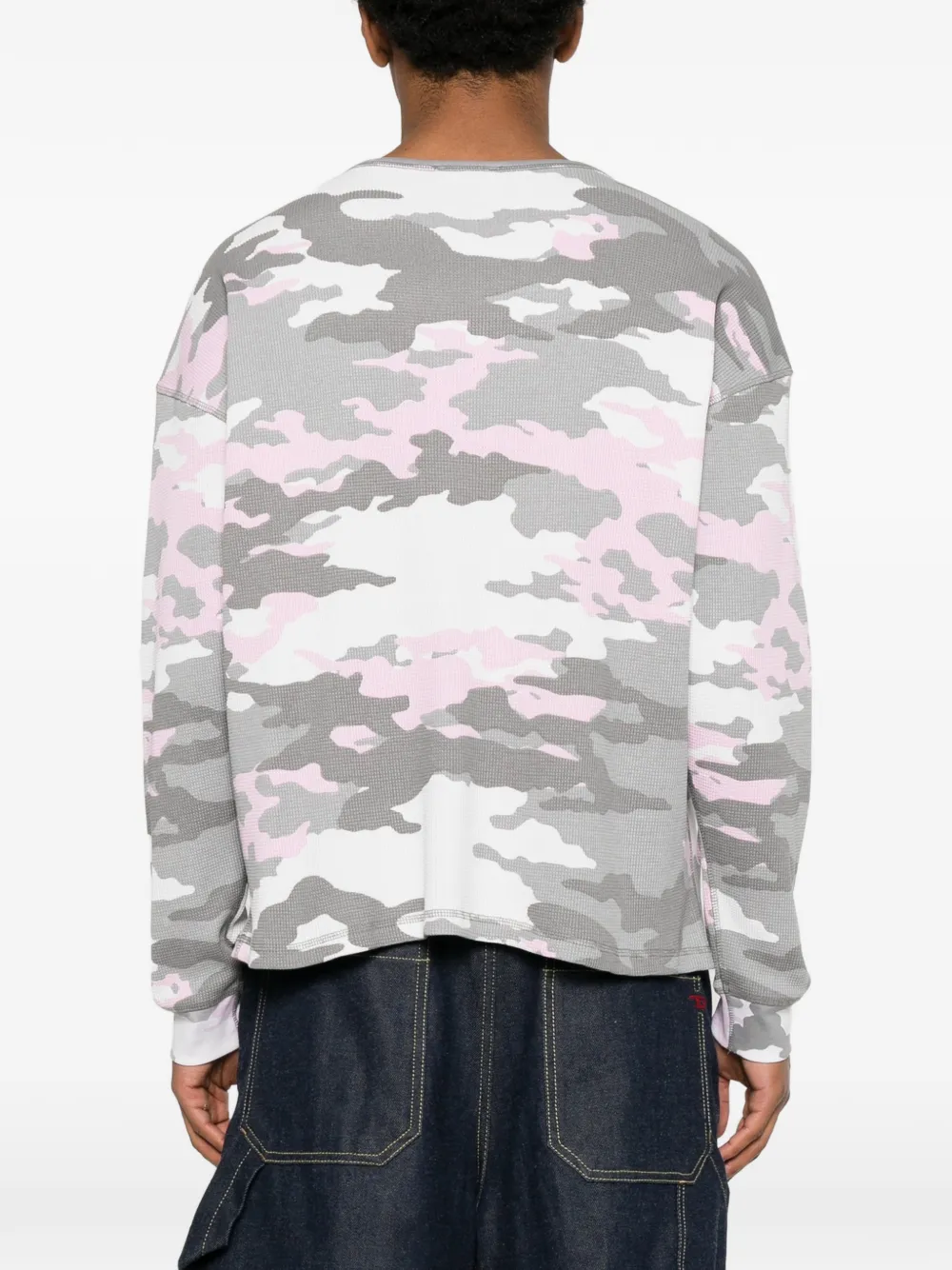 BLUE SKY INN Wafelgebreid T-shirt met camouflageprint Roze