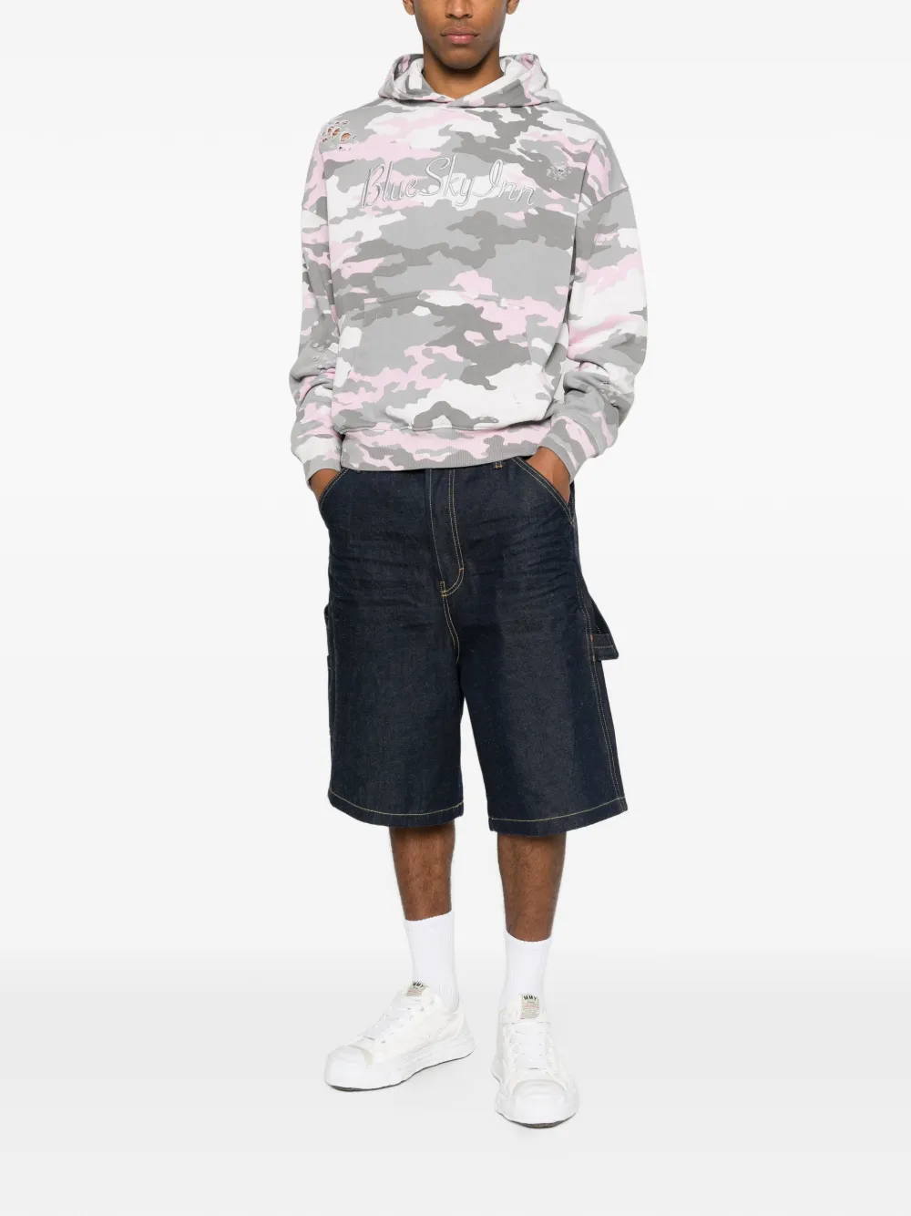 BLUE SKY INN Gerafelde hoodie met camouflageprint Roze
