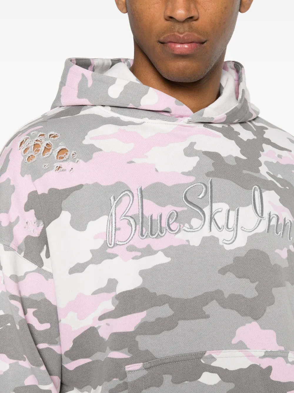 BLUE SKY INN Gerafelde hoodie met camouflageprint Roze