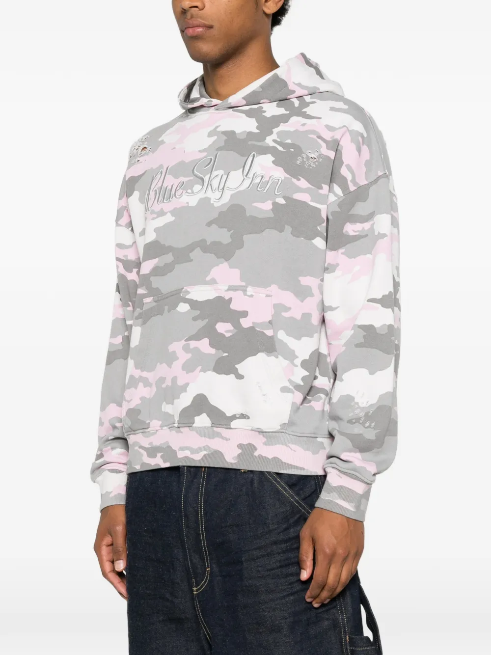 BLUE SKY INN Gerafelde hoodie met camouflageprint Roze