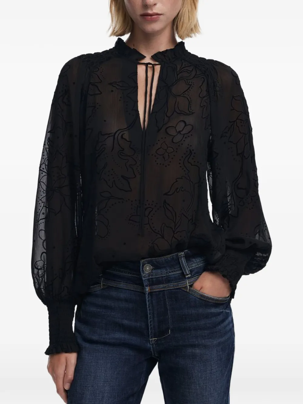 Desigual floral-pattern sheer blouse - Nero