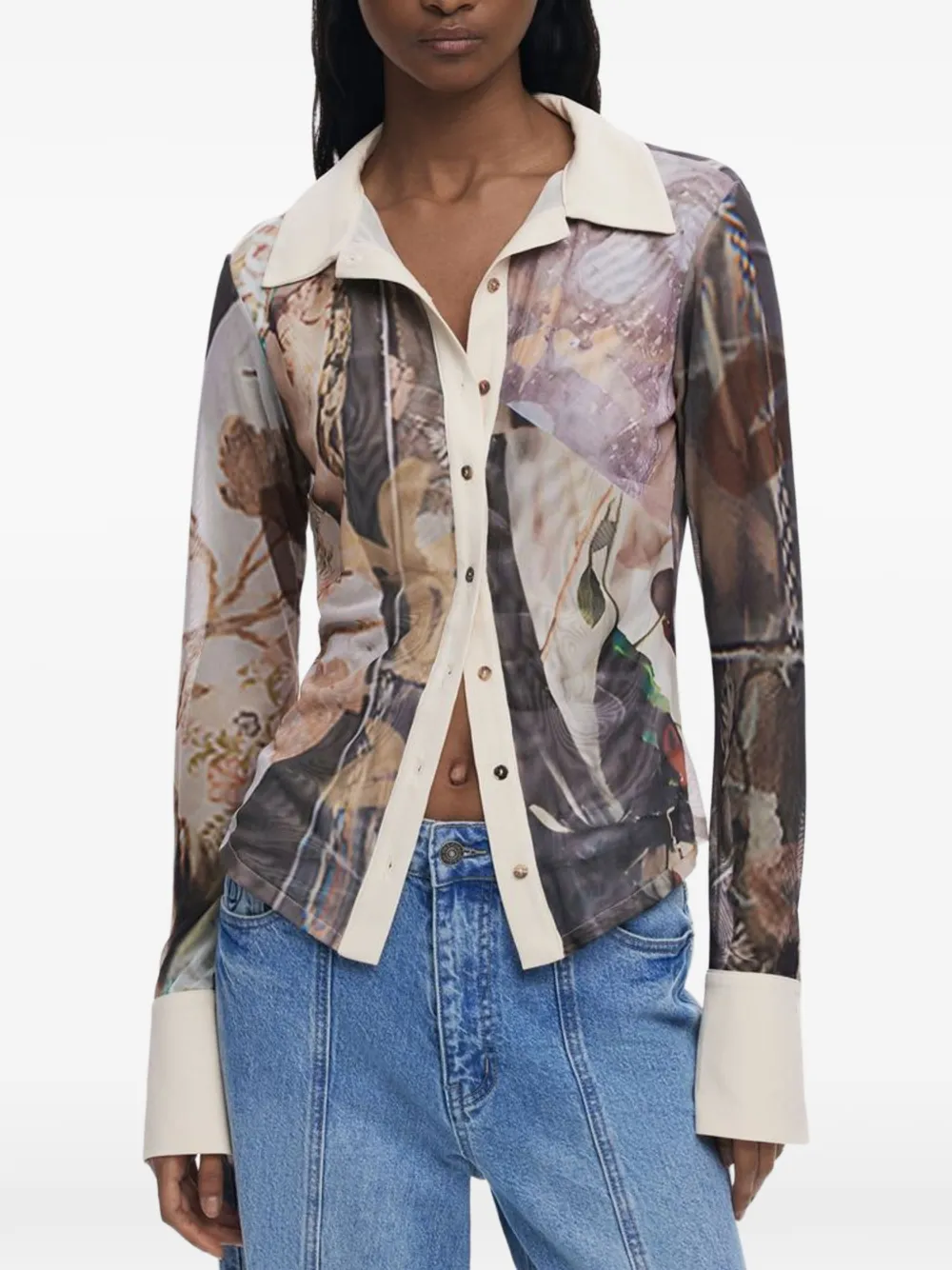 Desigual graphic-print chiffon shirt - Marrone