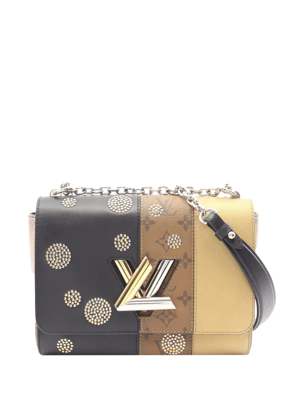 Louis Vuitton Pre-Owned Borsa a tracolla limited edition Night Lights Twist MM in pelle di vitello con monogramma Reverse e borchie 2017 - Marrone