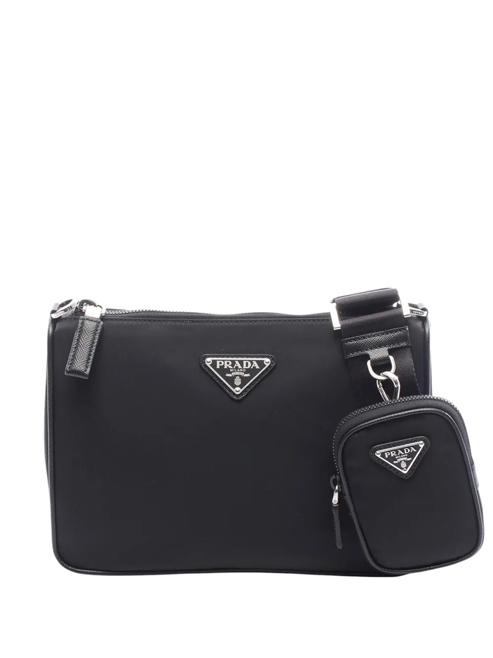 Prada Pre-Owned 2013-2026 Saffiano Trimmed Re Nylon Umhängetasche mit Reißverschluss - Schwarz