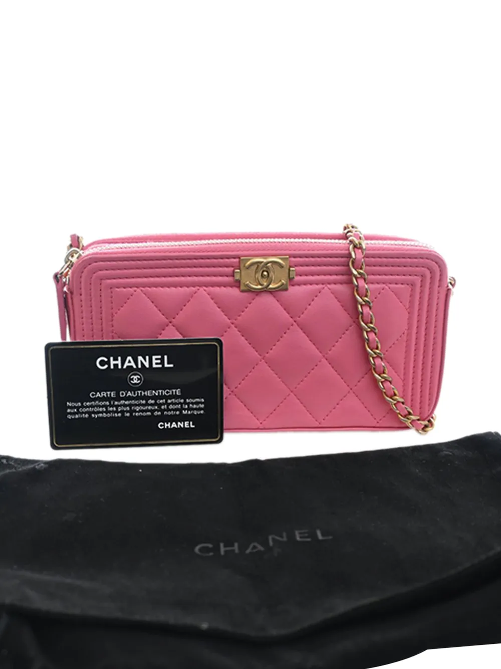  Chanel Pre-owned Pochette Portefeuille à Bandoulière Boy En Cuir D'agneau Matelassé à Double Fermeture Zippée Et Chaîne (2016-2017) - Rose 