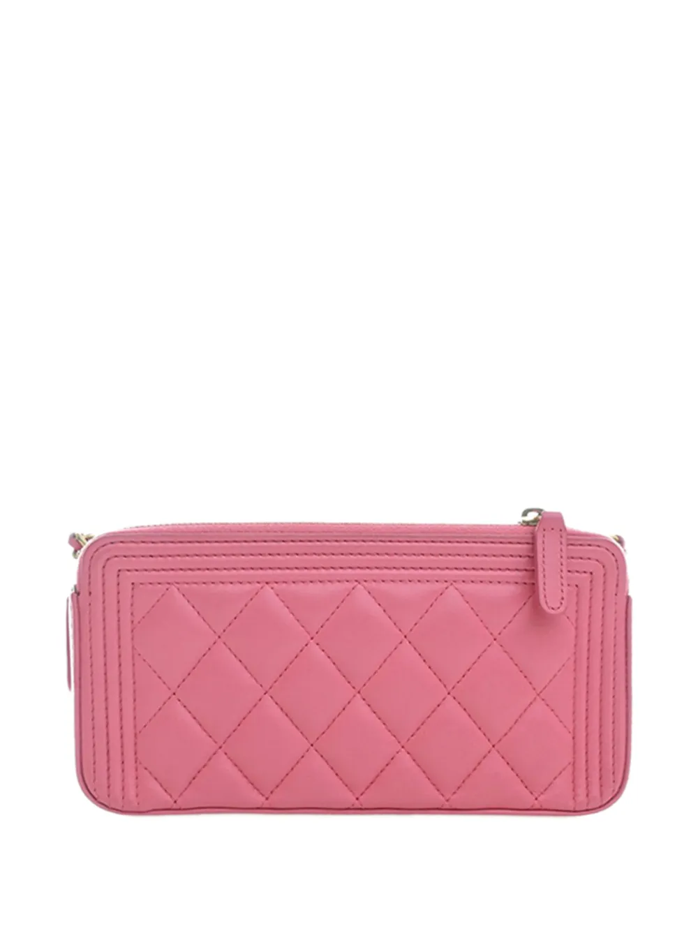 Chanel Pre-owned Pochette Portefeuille à Bandoulière Boy En Cuir D'agneau Matelassé à Double Fermeture Zippée Et Chaîne (2016-2017) - Rose 