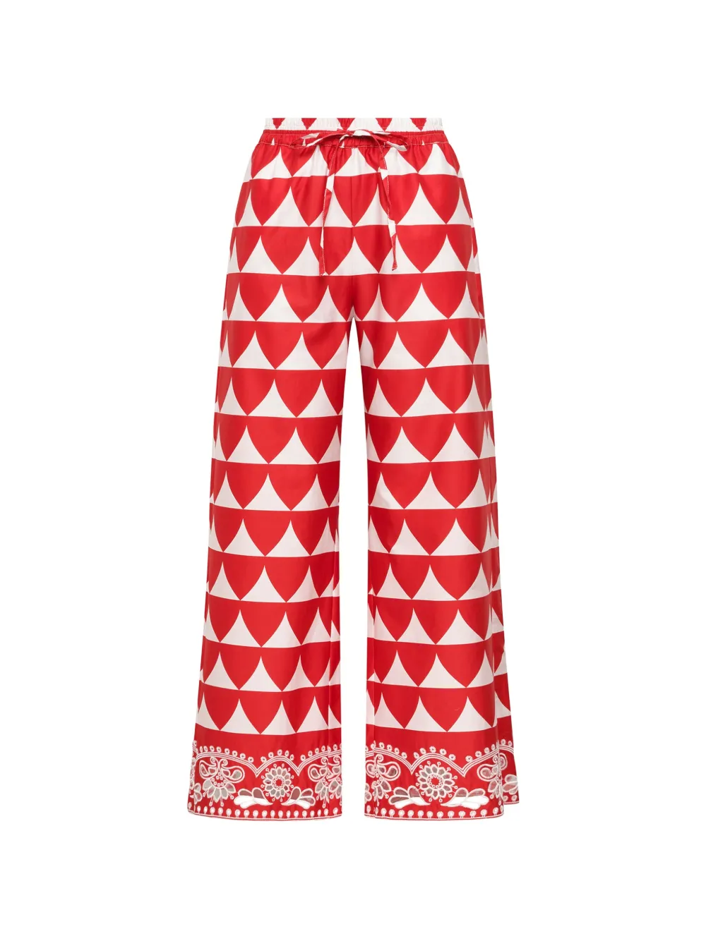 MALIPARMI optical-print broderie-trim trousers - Rosso