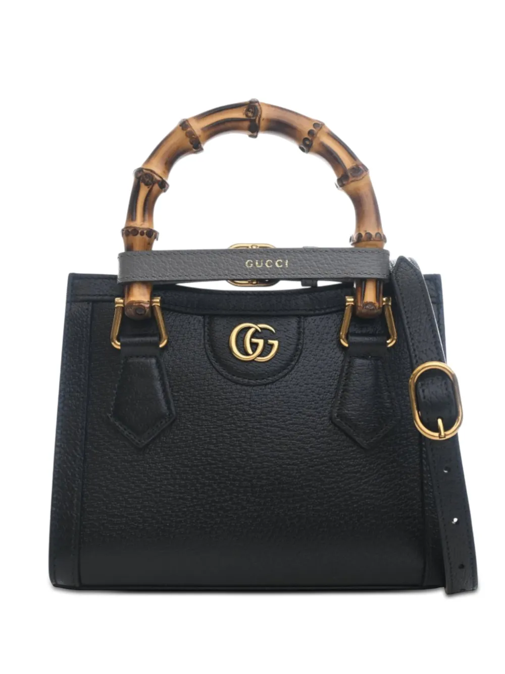 Pre-owned Gucci 2016-2026 Small Calfskin Bamboo Diana Satchel In Black