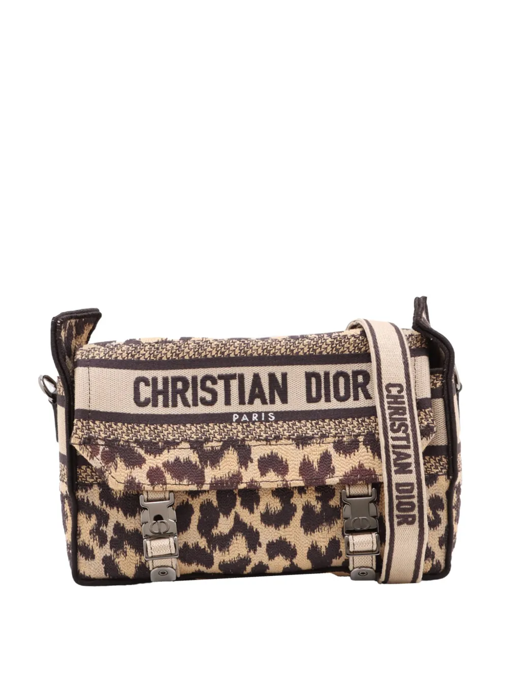 Christian Dior Pre-Owned 2021-2022 Mizza Small Embroidered Canvas Leopard DiorCamp Messenger Bag crossbody bag - Toni neutri