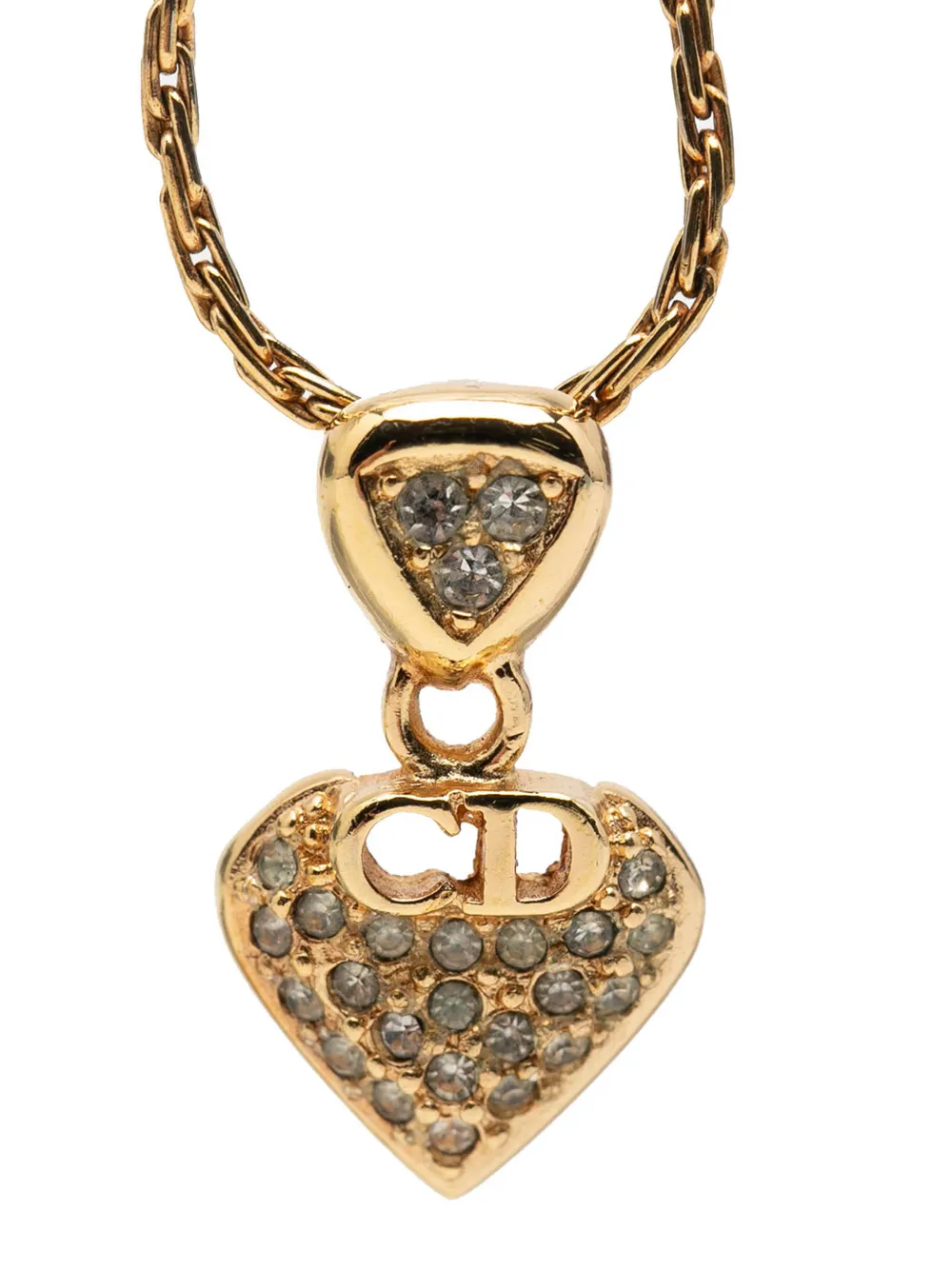 Christian Dior Pre-Owned 20th Century Gold Plated Strass CD Logo Heart Pendant Necklace costume necklace - Oro