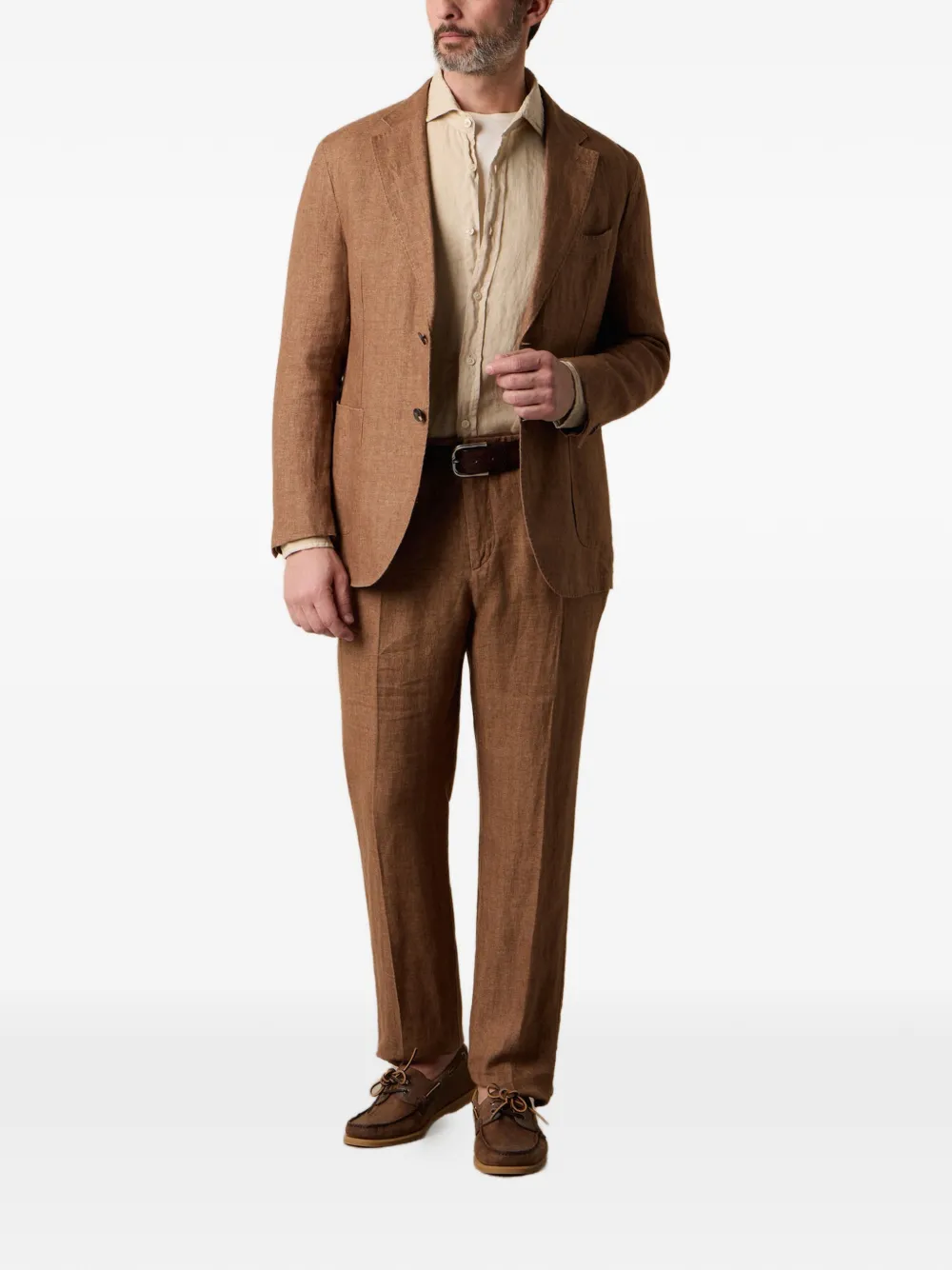 Brooks Brothers Linnen blazer met visgraat patroon Bruin