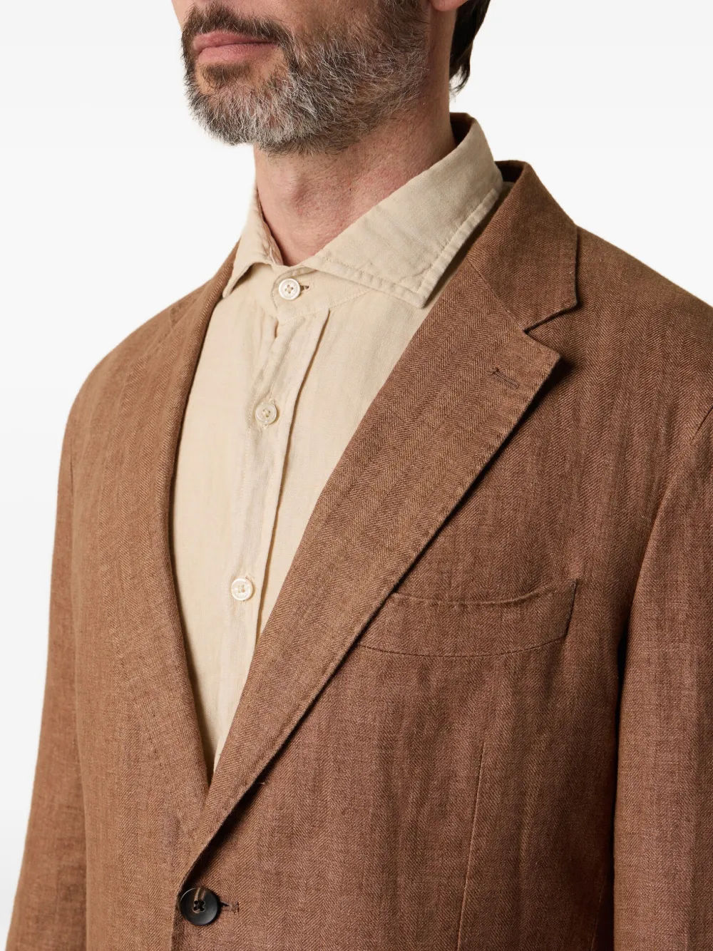 Brooks Brothers Linnen blazer met visgraat patroon Bruin