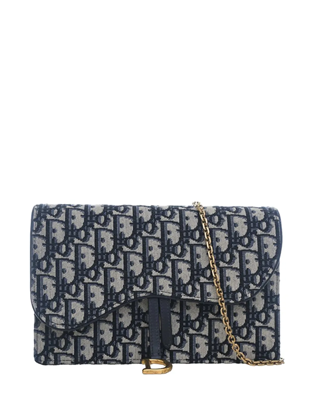 Christian Dior Pre-Owned 2019 Oblique Canvas Saddle Pouch Wallet on Chain crossbody bag - Blu