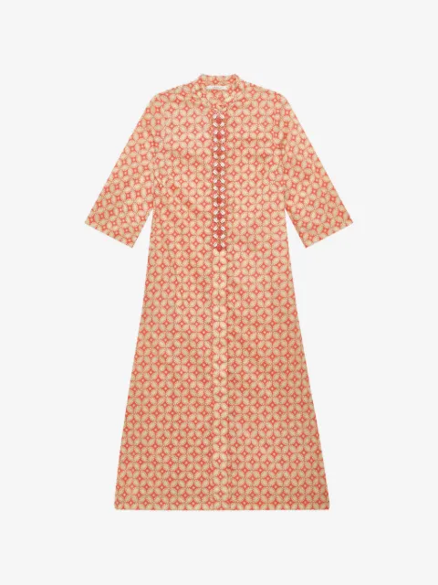 MALIPARMI shell-embellished geometric-print kaftan