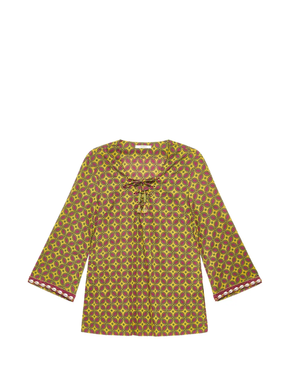 MALIPARMI Blouse met geometrische print en geborduurde schelpen Geel