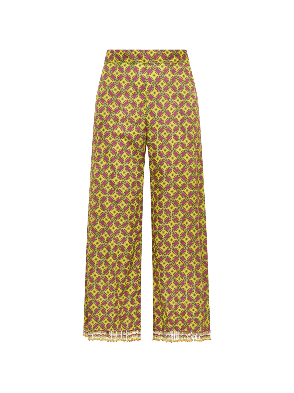 MALIPARMI geometric-print fringe-trimmed trousers - Giallo